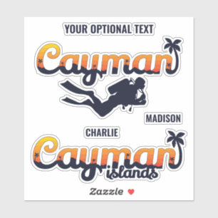 Sticker Nom et texte personnalisés Cayman Îles Scuba Diver