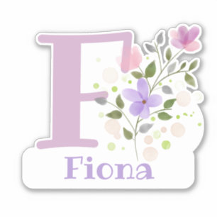 Sticker Nom Fiona plus Initial avec Floral Design