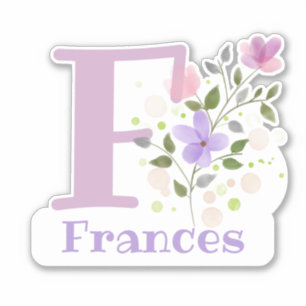 Sticker Nom Frances & Initiale avec Design Floral
