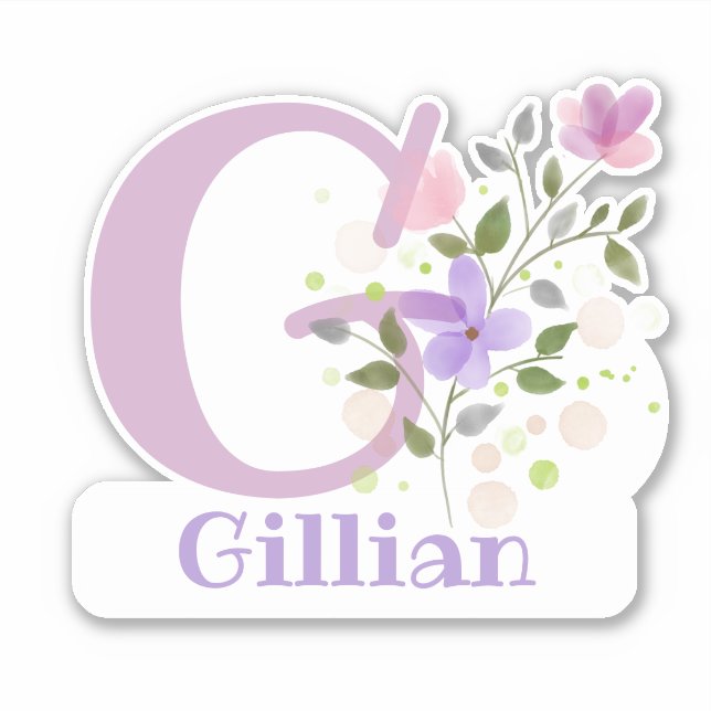 Sticker Nom Gillian & Initial avec design floral (Devant)