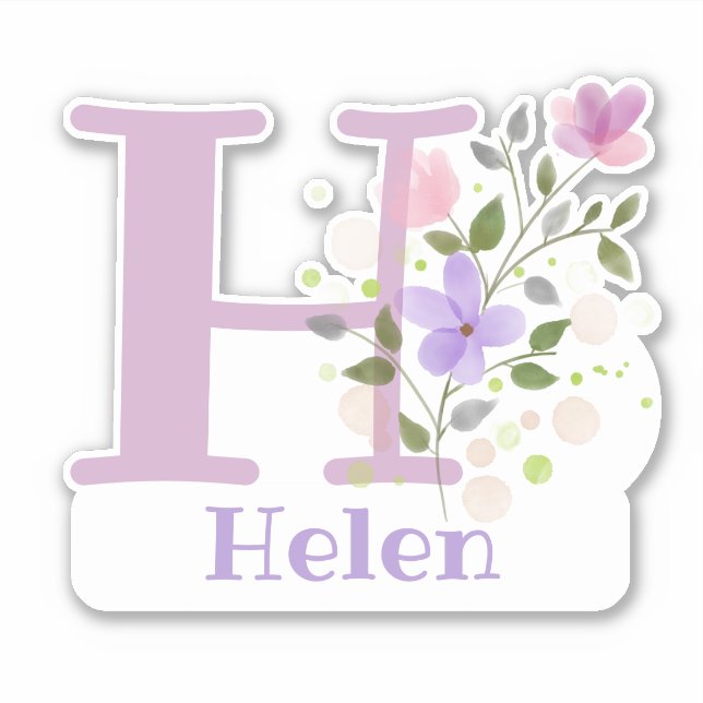 Sticker Nom Helen & Initial avec design floral (Devant)