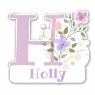 Sticker Nom Holly & Initial avec design floral