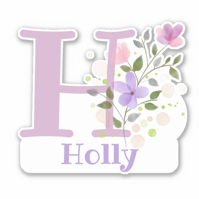 Sticker Nom Holly & Initial avec design floral (Devant)