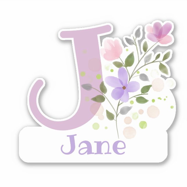 Sticker Nom Jane plus Initial avec Floral Design (Devant)