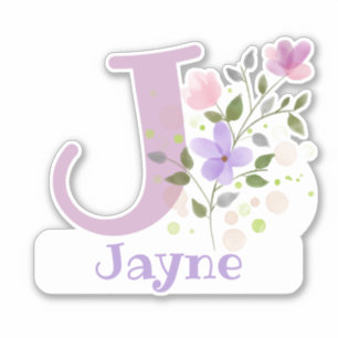 Sticker Nom Jayne & Initial avec Floral Design