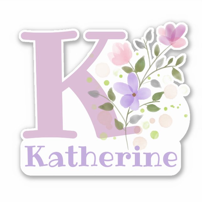 Sticker Nom Katherine plus Initial avec Floral Design (Devant)