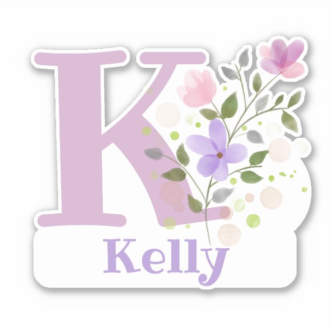 Sticker Nom Kelly & Initial avec Floral Design (Devant)
