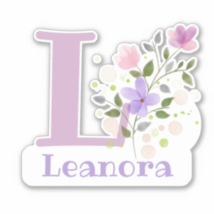 Sticker Nom Leanora & Initial avec design floral