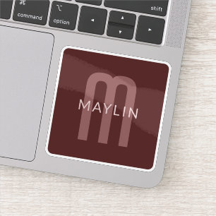 Sticker Nom Monogramme d'apparence moderne   Rouge marron
