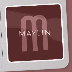 Sticker Nom Monogramme d'apparence moderne   Rouge marron
