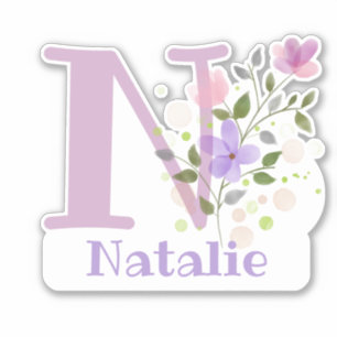 Sticker Nom Natalie plus Initial avec Floral Design