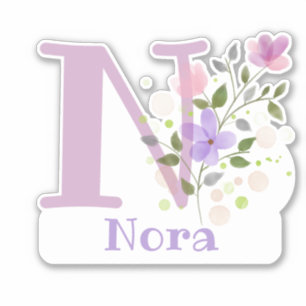 Sticker Nom Nora & Initial avec design floral