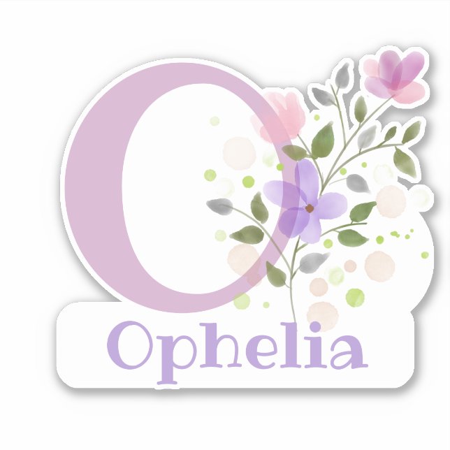 Sticker Nom Ophélie & Initiale avec Design Floral (Devant)