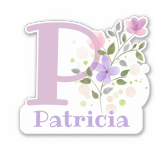 Sticker Nom Patricia & Initiale avec motif floral
