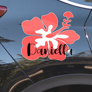 Sticker Nom personnalisé Contour de fleur hawaïenne mignon