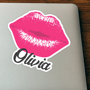 Sticker Nom personnalisé Cool Rouge à lèvres rose Bisous L