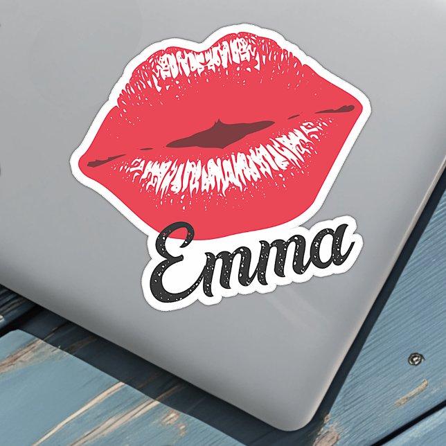 Sticker Nom personnalisé Cool Rouge Lèvre Baiser Lèvres (Créateur téléchargé)