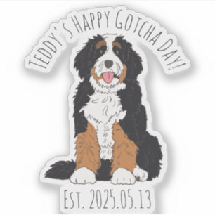 Sticker Nom personnalisé & Date Bernedoodle Joyeux jour de