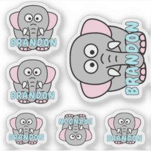 Sticker Nom personnalisé Eléphant Zoo Animal