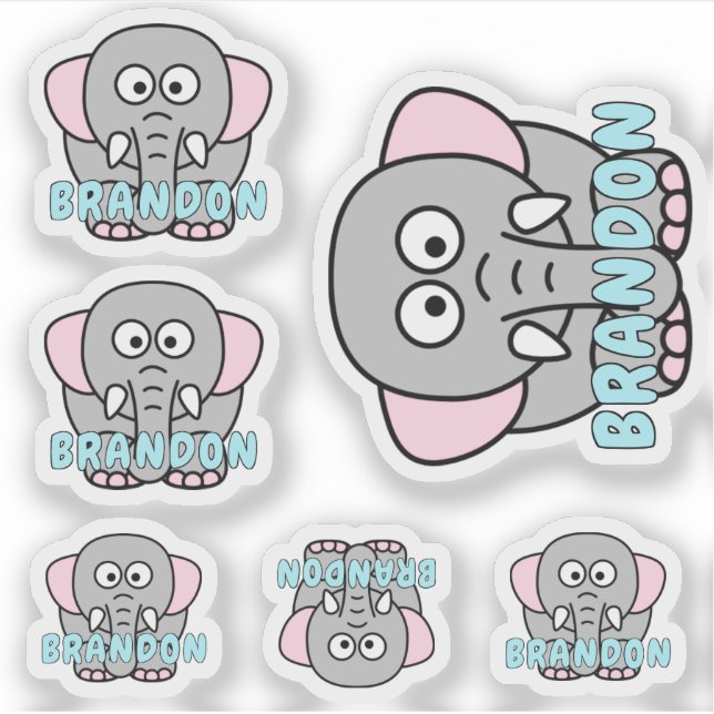 Sticker Nom personnalisé Eléphant Zoo Animal (Devant)