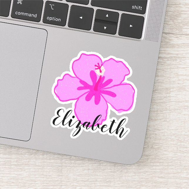 Sticker Nom personnalisé Hibiscus rose Fleur Cocotier Fill (Détail)