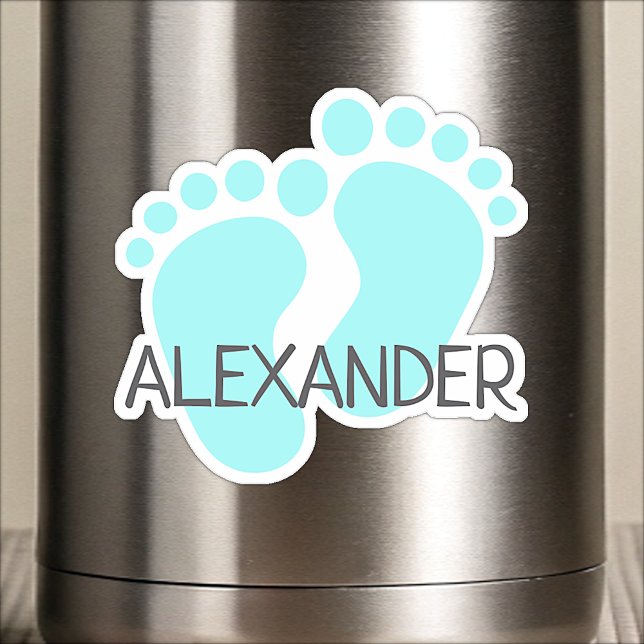 Sticker Nom personnalisé Jolis pieds de bébé pastel bleu o (Créateur téléchargé)