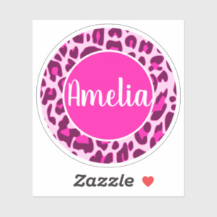 Sticker Nom personnalisé Leopard Poster de animal rose vif