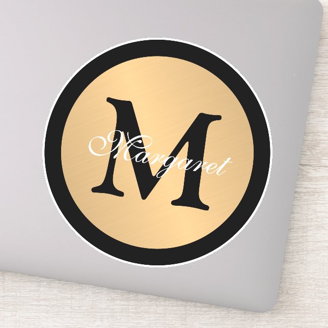 Sticker Nom personnalisé Monogramme Bouton métallique Déco (Détail)