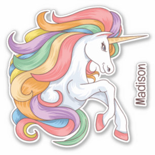 Sticker Nom personnalisé Unicorne colorée