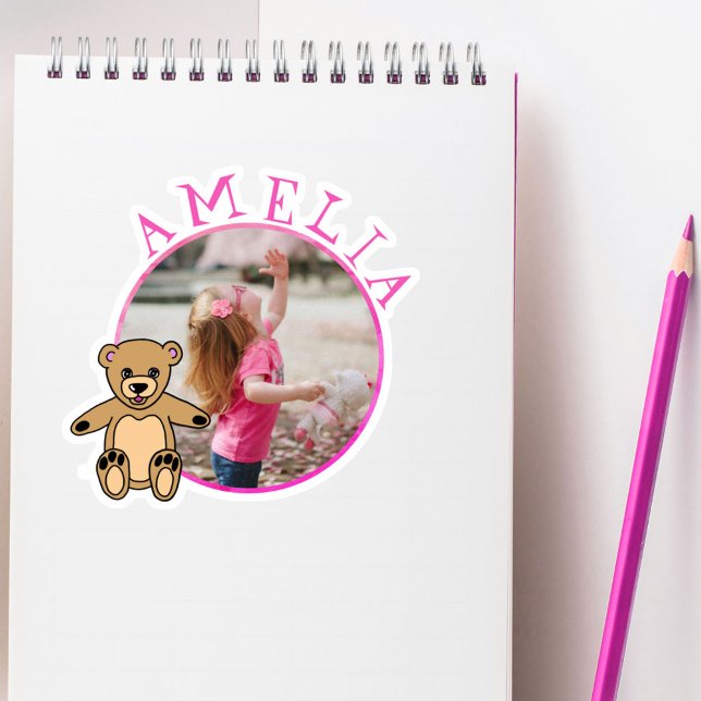 Sticker Nom rose de l'ours en peluche mignon et fille phot (Créateur téléchargé)