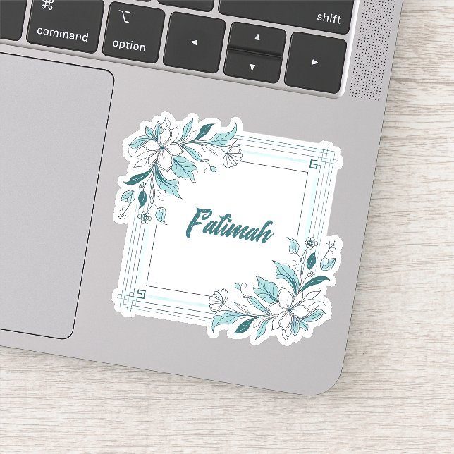 Sticker Nom vert et blanc floral moderne minimal (Détail)