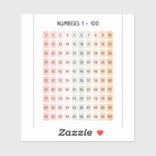 Sticker Nombres 1 - 100 Art Éducatif pour Enfants