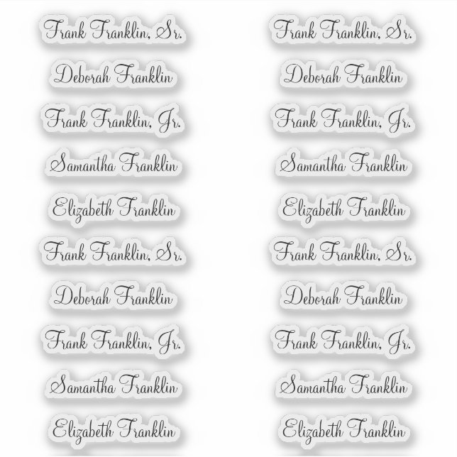 Sticker Noms de 20 invités Moderne Élégante Calligraphie (Devant)