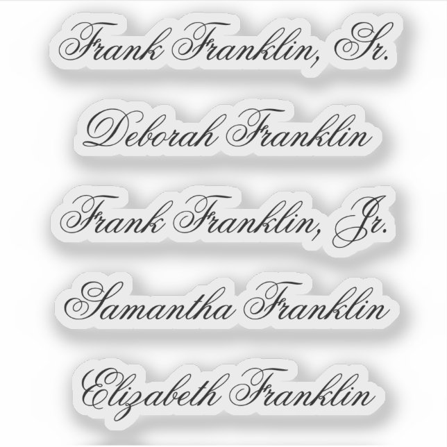 Sticker Noms de cinq invités en Calligraphie de script fan (Devant)