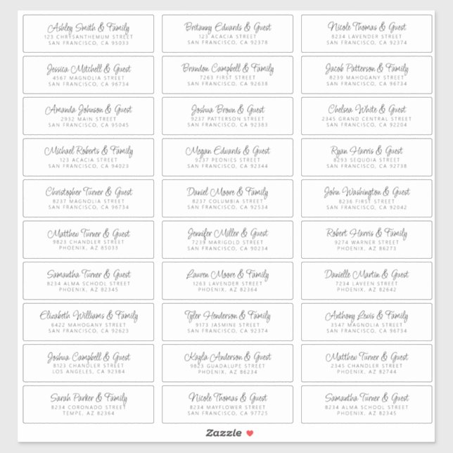 Sticker Noms d'hôtes mariages Adresse Chic Moderne Simple (Feuille)