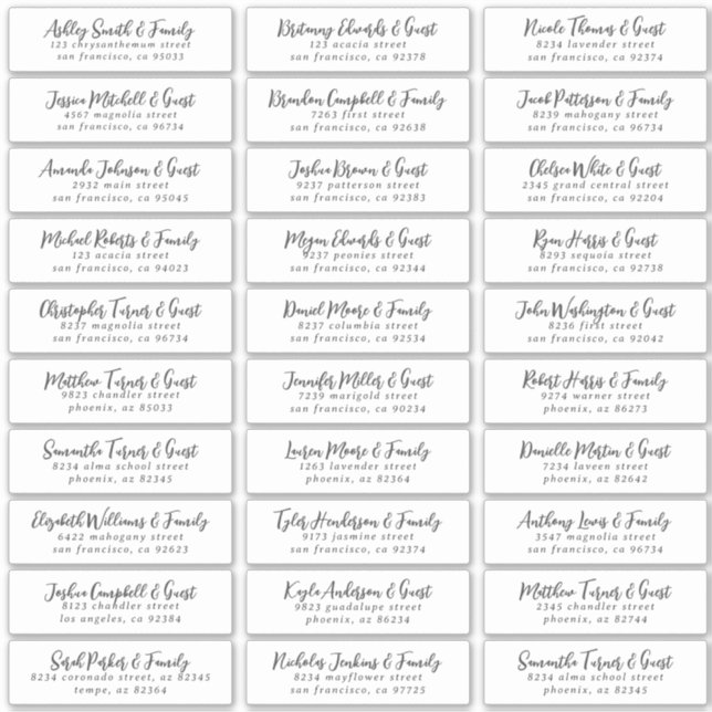Sticker Noms d'invités Mariages simples en noir et blanc A (Devant)