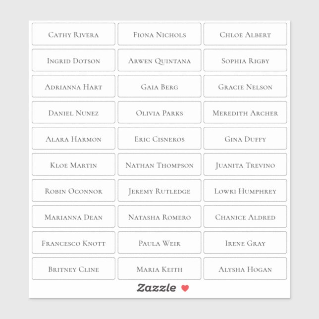 Sticker Noms d'invités minimalistes modernes transparents (Feuille)