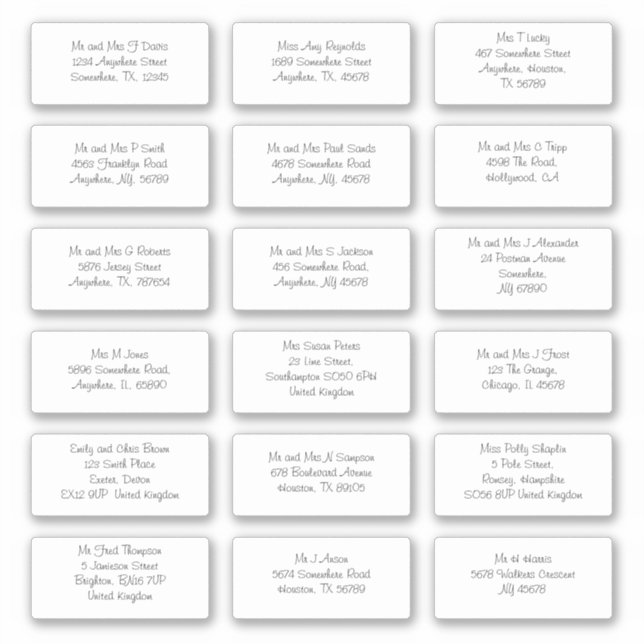 Sticker Noms individuels informels Adresses d'expédition (Devant)