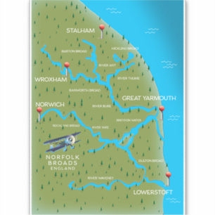 Sticker Norfolk Broads Angleterre Map.