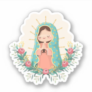 Sticker Notre-Dame de Guadalupe avec des fleurs Style Kawa