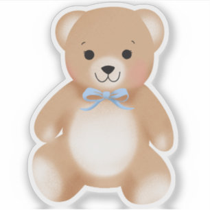 Sticker Nounours à l'arc en peluche bleu Baby Shower