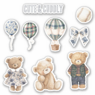 Sticker Nounours en peluche en robe fleurie bleue