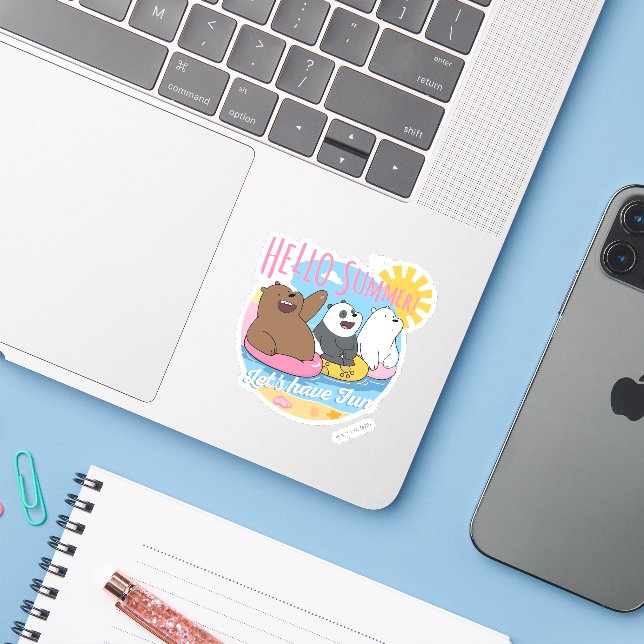 Sticker Nous Ours Nus - Bonjour été! Amusons-nous (Ordinateur portable avec iPhone)