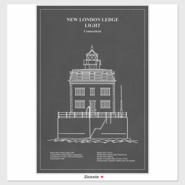 Sticker Nouveau phare de London Ledge - Connecticut - PD (Feuille)