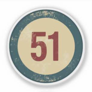 Sticker Numéro 51 en détresse Vintage