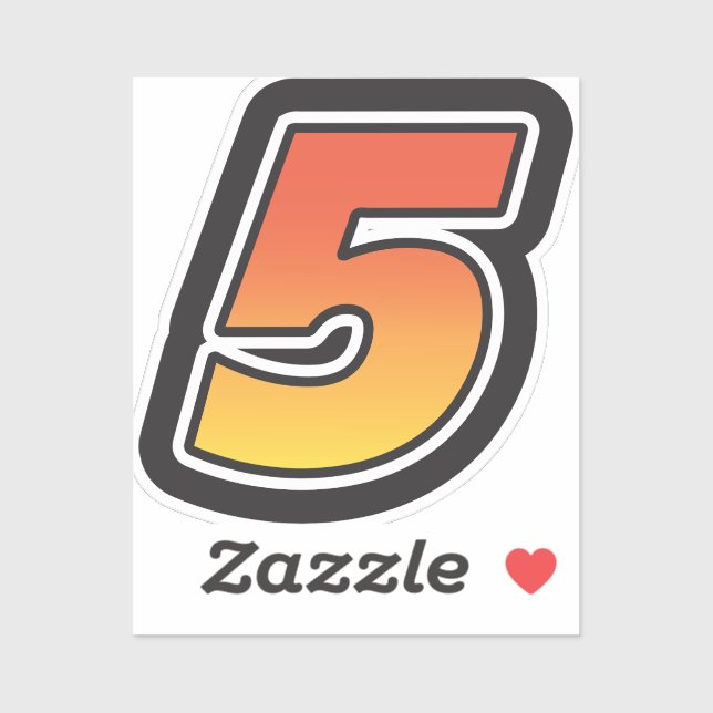 Sticker Numéro Cinq 5 Gradient Jaune Orange 3 Stroke (Feuille)