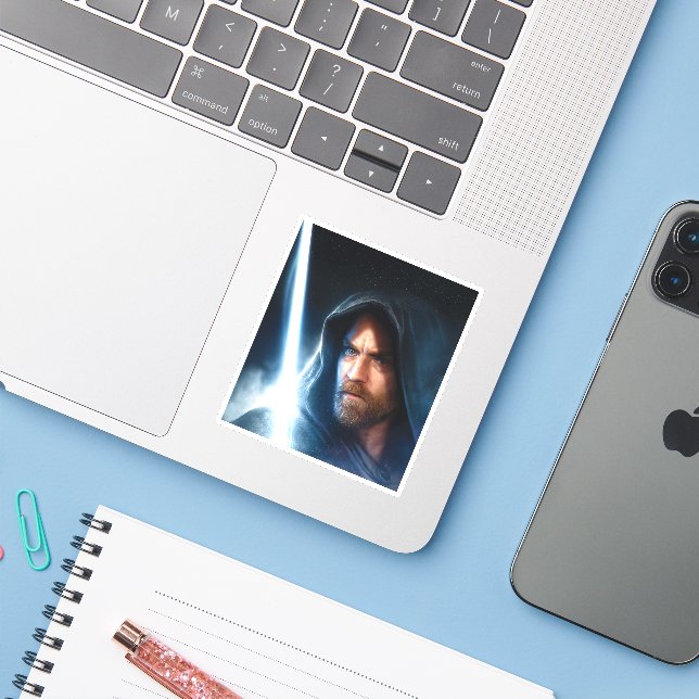 Sticker Obi-Wan Kenobi | Illustration de Galaxy Lightsaber (Ordinateur portable avec iPhone)