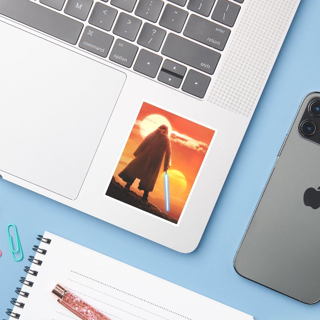 Sticker Obi-Wan Kenobi | Illustration du coucher de soleil (Ordinateur portable avec iPhone)