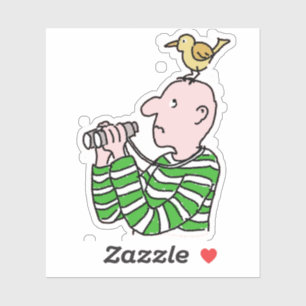 Sticker Observateur d'oiseaux caricaturés avec un oiseau 