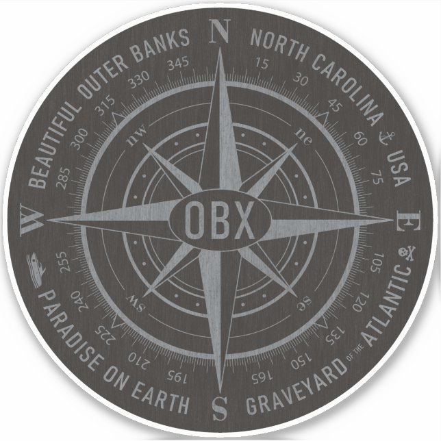 Sticker OBX Bancs externes de boussole Vintage noir argent (Devant)